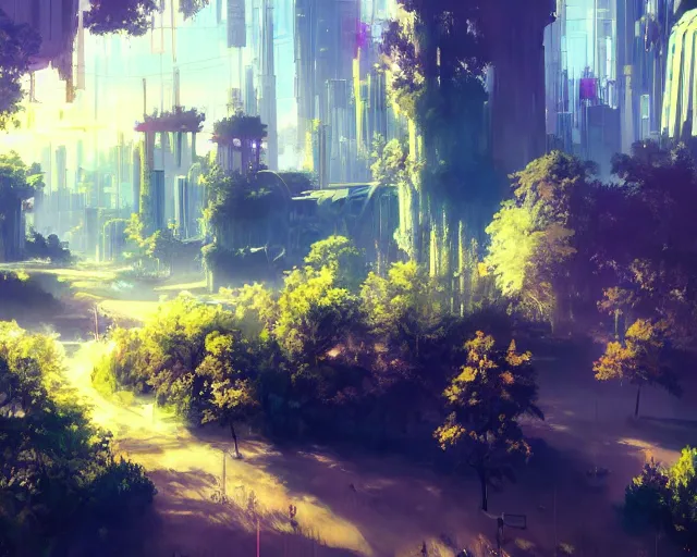 Image similar to scenery artwork, scene beautiful, light!! light essential futuristic city world and nature vegetation with daylight, surrealism oil on canvas, artstation!! pixiv!! dream scenery, quality astral projection render, nier automata concept art, vaporwave textures