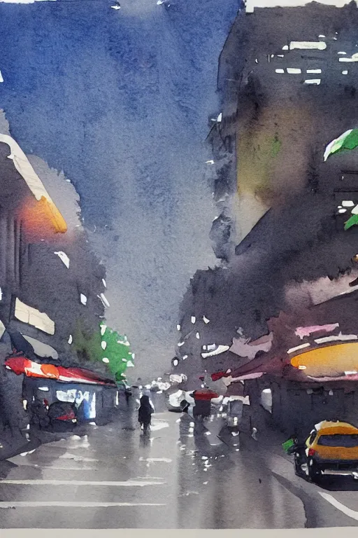 Prompt: a watercolor depicting a singapore geylang, gloomy weather, high contrast, smooth, by joseph zbikowicz, 8 k