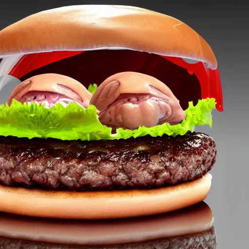 Prompt: burger with a real-life blobfish inside instead of beef, extremely detailed, 8k resolution, high detail