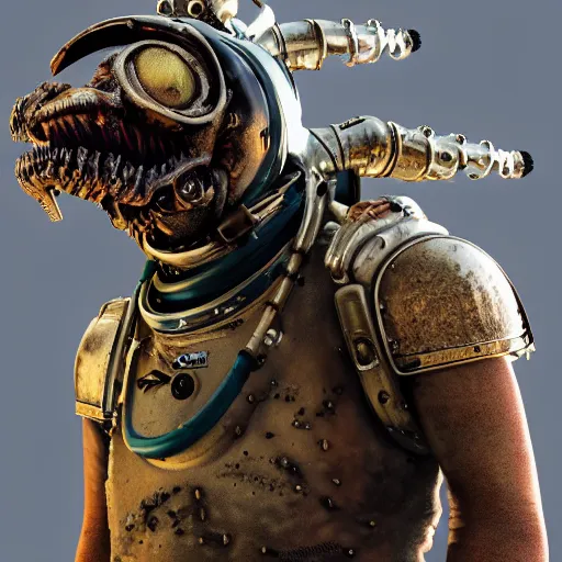 Image similar to mad max squid monster astronaut made out of ork technology from warhammer 40k, au naturel, hyper detailed, digital art, trending in artstation, cinematic lighting, studio quality, smooth render, unreal engine 5 rendered, octane rendered, art style by klimt and nixeu and ian sprigger and wlop and krenz cushart, full body portrait, well lit, intricate abstract. cyberpunk, intricate artwork, by Tooth Wu, wlop, beeple. octane render, trending on artstation, greg rutkowski very coherent symmetrical artwork. cinematic, hyper realism, high detail, octane render, 8k, minimalistic, hyperrealistic surrealism, award winning masterpiece with incredible details, a surreal vaporwave liminal space, highly detailed, trending on ArtStation