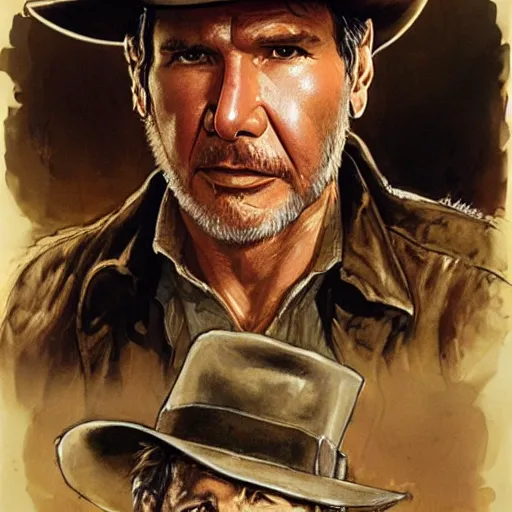 Image similar to harrison ford as indiana jones, high resolution, high quality, by jean - baptiste monge