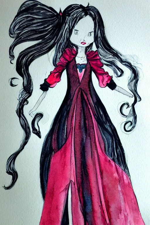 Prompt: vampire princess dress design, watercolor