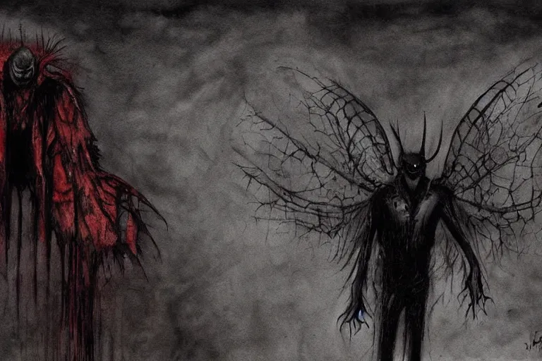 Image similar to mad horror painting of mothman by ben templesmith