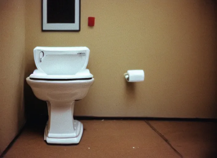 Prompt: high detail toilet kodak expired film underexposed film broken lens grain light leak negative exposure