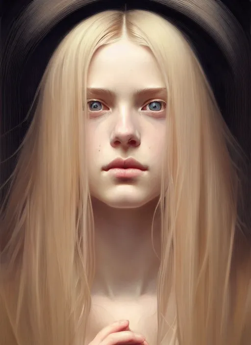 Prompt: beautiful symmetrical face! portrait of young woman blessed with ever - increasing physical and mental perfection, realism, blonde hair, perfect face!! intricate, elegant, highly detailed, vision of holy perfection!! digital painting, artstation, concept art, smooth, sharp focus, illustration, humanity, art by artgerm and greg rutkowski and alphonse mucha