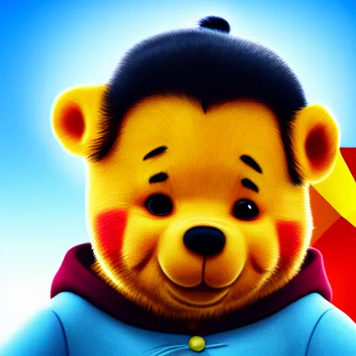 Prompt: film still photo portrait of xi jinping cosplaying as winnie the pooh, realistic, hyperrealistic, 8 k resolution, hd quality, very detailed, highly detailed, intricate details, real life, real world, trending on artstation, digital art, really realistic, very realistic, headshot, head in frame, photograph, portrait