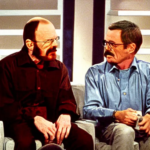 Prompt: A still of Walter White as a guest on Tonight With Johnny Carson, 1970s, colour