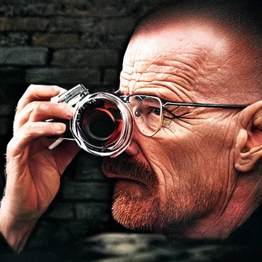 Image similar to walter white eating bruscetta, photography,