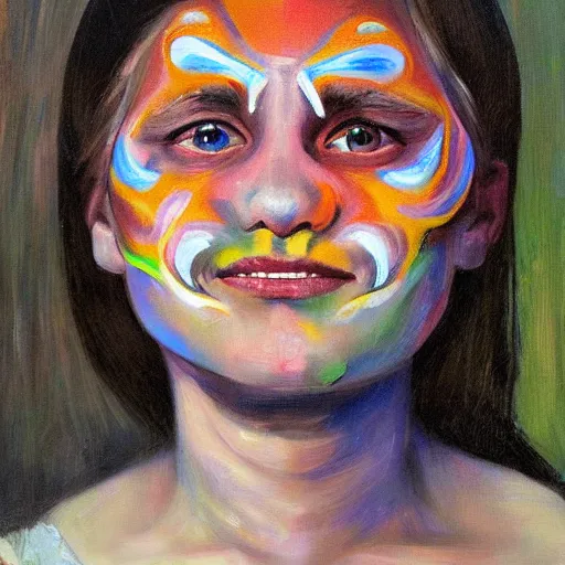 Image similar to portrait of a face painted with oil strokes