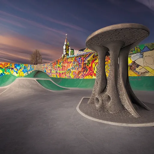 Prompt: skatepark in the style of Antoni Gaudí, realistic, photograph