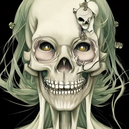 Image similar to anime manga skull portrait young woman skeleton, ghost, elegant, highly detailed, digital art, studio ghibli, art by JC Leyendecker and sachin teng