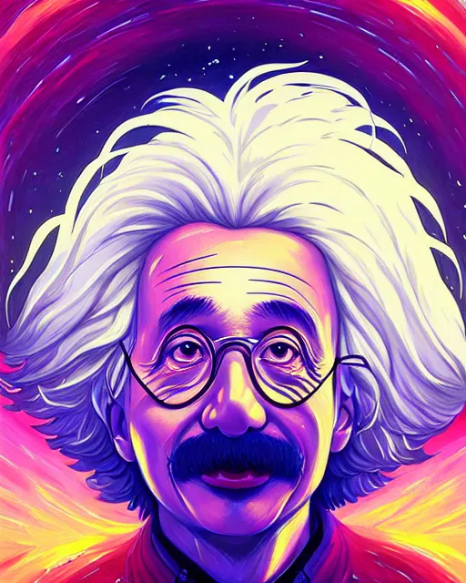 Image similar to einstein portrait, junji ito, kentaro miura, underwater aura, gilding, leiji matsumoto, sylvain sarrailh, stylized, artstation