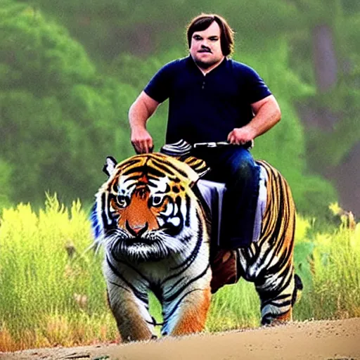 Image similar to jack black riding a tiger