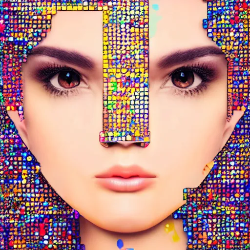 Image similar to portrait mosaic of a beautiful cute girl with robot ears and eyes, 4k, intricate details, digital, close up