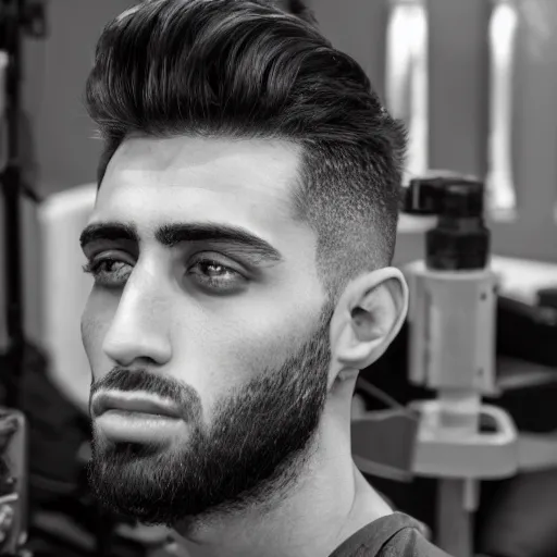 Image similar to a closeup shot of handsome esfand from twitch, gigachad, strong jawline, photorealism, 8k