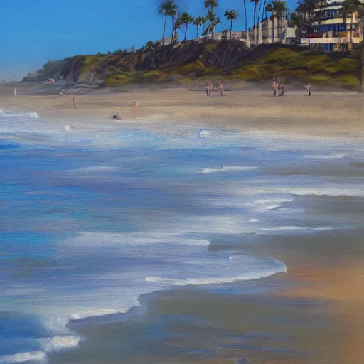 Image similar to san diego beach, oil on canvas, hyperrealism, photo realistic, artstation, centered, hdr