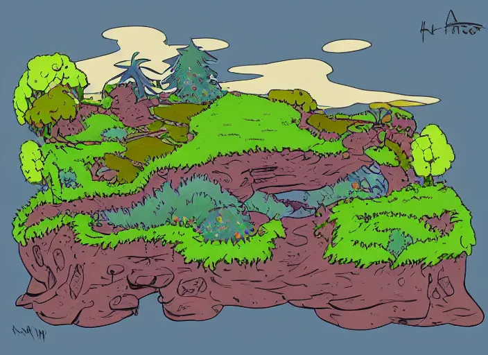 Prompt: landscape inspired Rick and Morty style H 704