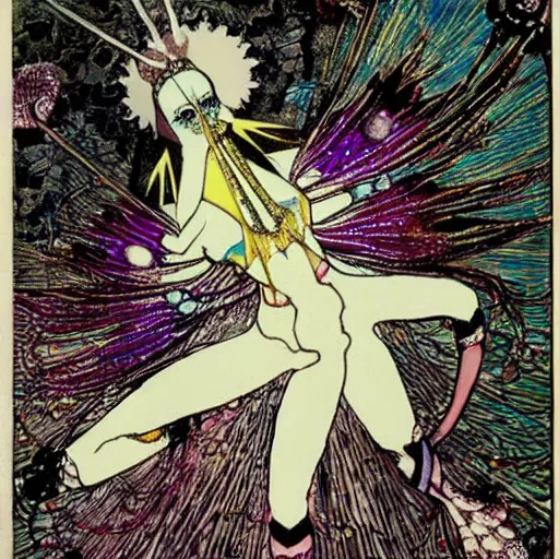 Prompt: madoka magica, artwork by Harry Clarke, magical girl