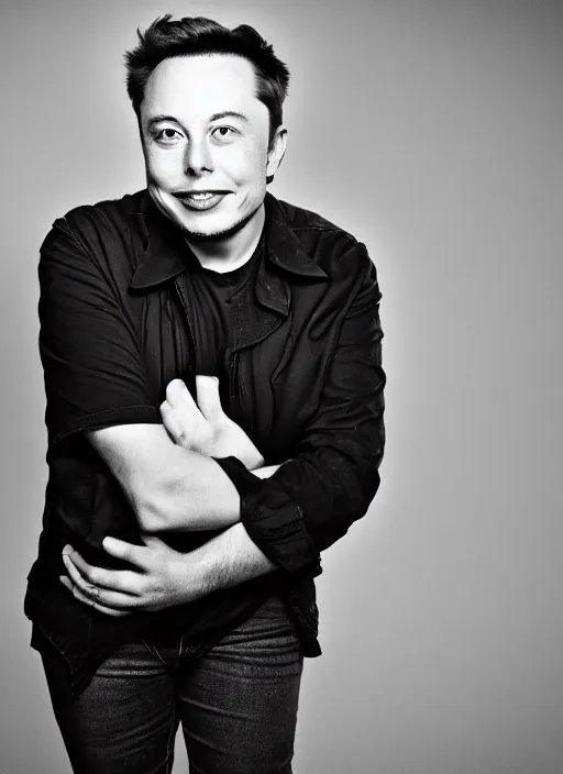 Image similar to A portrait photo of old Elon Musk, high contrast, black and white