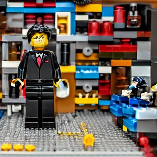 Image similar to a picture of a pastor preaching to his congregation, in the style of LEGO, standing behind a puplit highly detailed