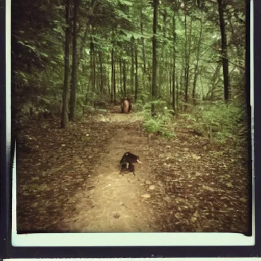 Image similar to polaroid photo of something awful found in a forest