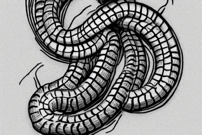 Prompt: Sketch of a tattoo of a centipede, b&w, very precise