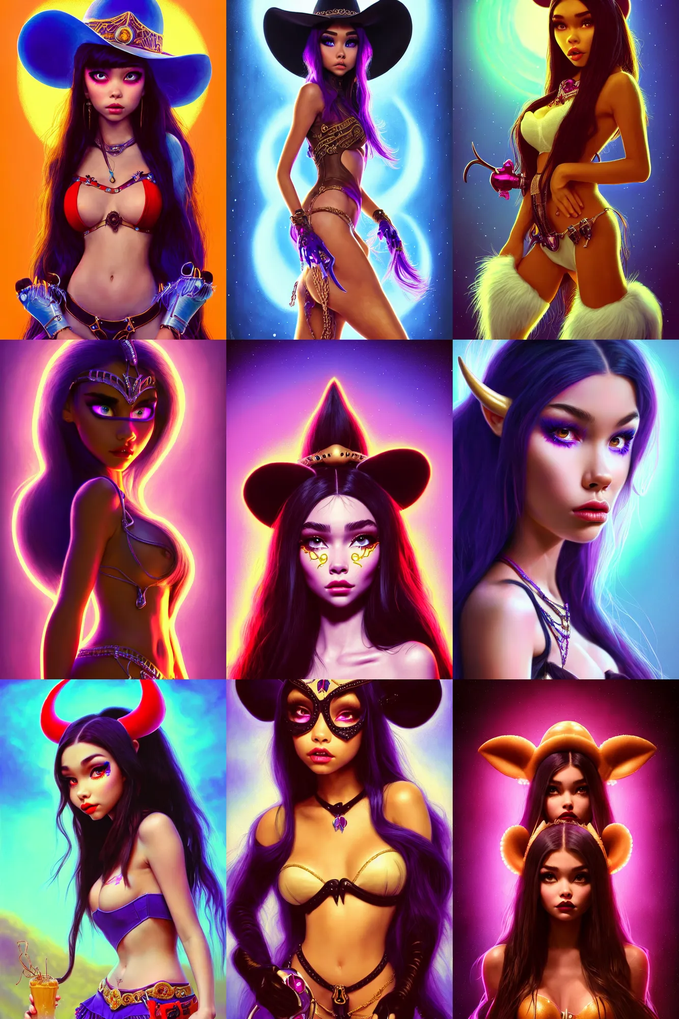 Prompt: madison beer as a raver arctic cowgirl devil | smooth sweaty creamy polished decadent enticing ornate | disney pixar weta movie still portrait photo | hi - fructose, sci fi fantasy, golden ratio, wide - angle film, highly - detailed digital painting, sharp focus, artstation | beeple, artgerm, mucha, wlop, loish |