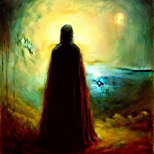 Image similar to a young woman lucid dreaming in cyberspace photoreal, atmospheric, by william turner, by beksinski, by caspar david friedrich, oil painting, romantism, realism, limited palette