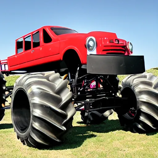 Prompt: monster truck shaped like an amish buggy