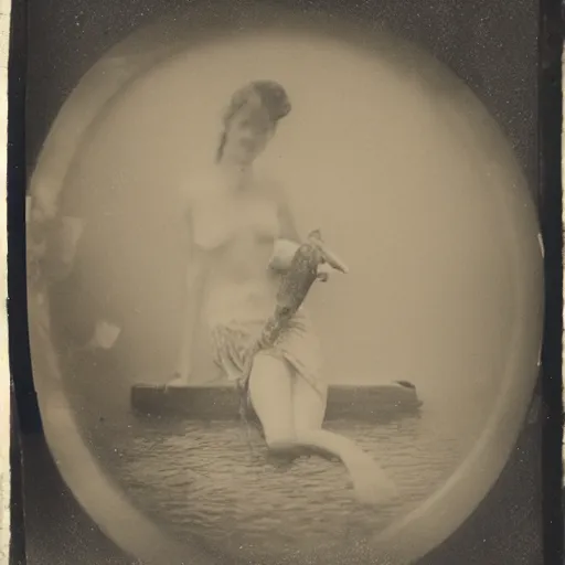 Prompt: underwater tintype photo of mermaide