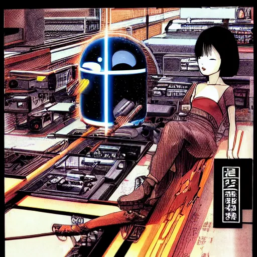 Prompt: android dreaming of electric sheep, by katsuhiro otomo