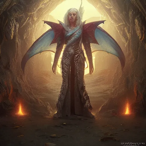 Image similar to danaerys targareon as a dragon, huggy wuggy from poppy playtime video game, fullbody, ultra high detailed, glowing lights, oil painting, greg rutkowski, charlie bowater, beeple, unreal 5, daz, hyperrealistic, octane render, rpg portrait, dynamic lighting, fantasy art, beautiful face