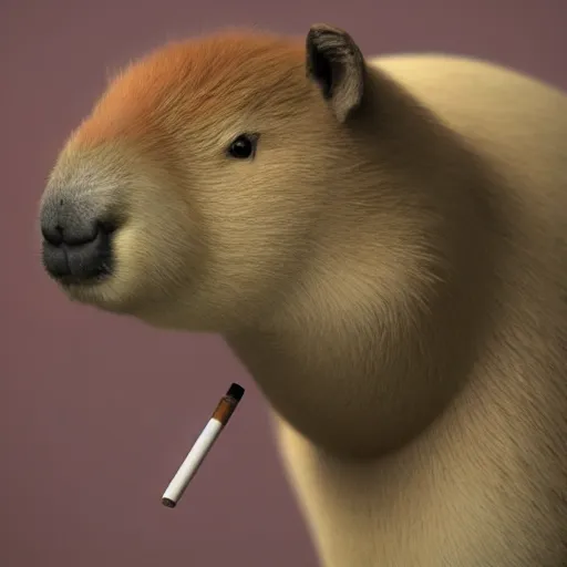 Image similar to a high quality photo of an antropomorphic capybara wearing a suit smoking a cigar, 3d scene, render, ultra realistic, artstation, cgsociety