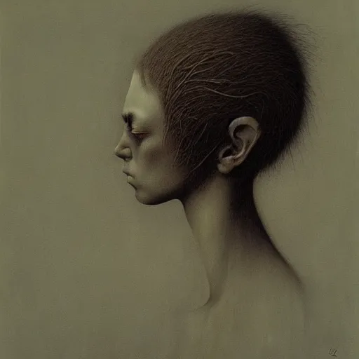 Image similar to half human half crow teen girl by Beksinski