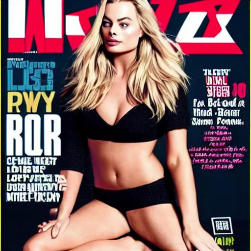 Prompt: margot robbie on the cover of maxim magazine.