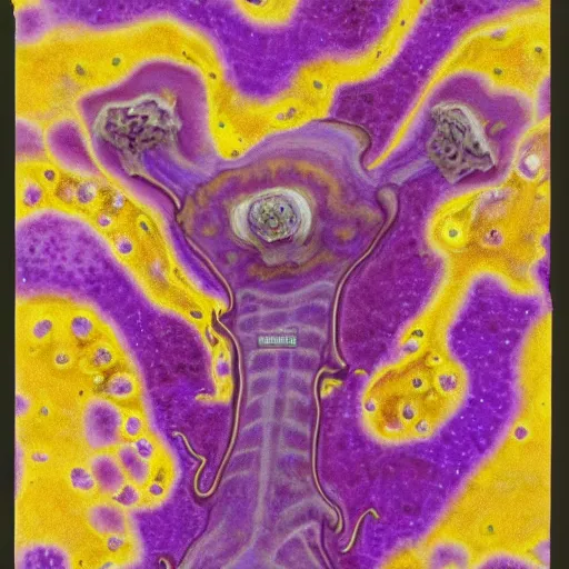 Prompt: a complex, elaborate organism descended from a segmented hydrazoan with six limbs and trilateral symmetry that occupies a fungus rich low gravity alien landscape with violet accented chemosynthetic flora, photorealistic graphic 3 5 mm lens