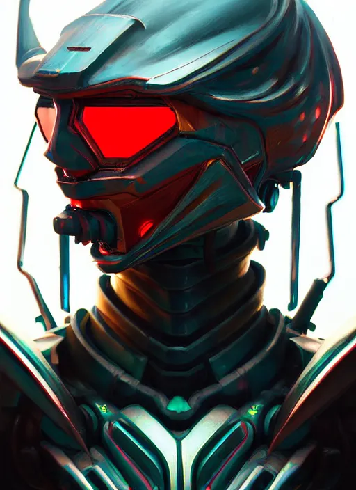 Prompt: dynamic medium shot painted portrait, cyberpunk armor, cool metallic colours, demon, sharp smooth details, caustics, unreal engine, matte painting concept art, fanart artstation by kevin christian muljadi and entei ryu and oldgun - k and jesper ejsing and rhads and lois van baarle and ilya kuvshinov and rossdraws