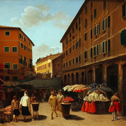 Image similar to the view of a street market, buildings in rome by martinus rørbye