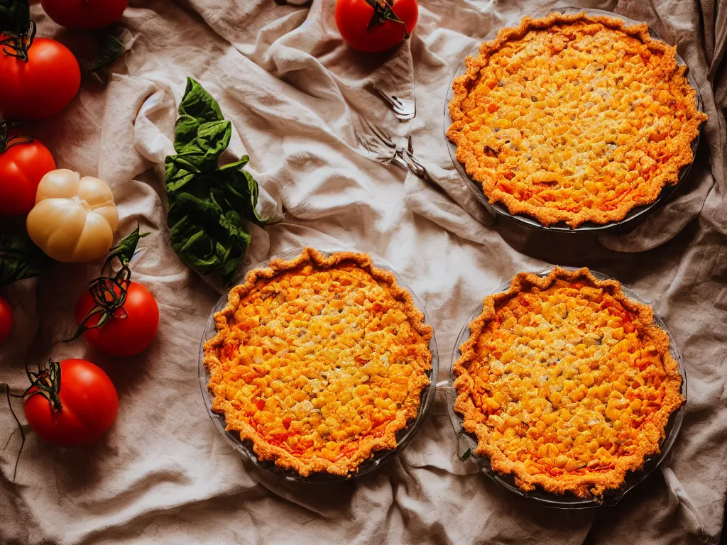 Prompt: tomato corn pie sitting in windowsill golden hour cinematic lighting 35mm photography trending on Flickr