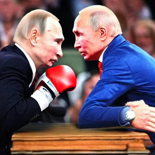 Prompt: biden boxing vladimir putin, newspaper photograph