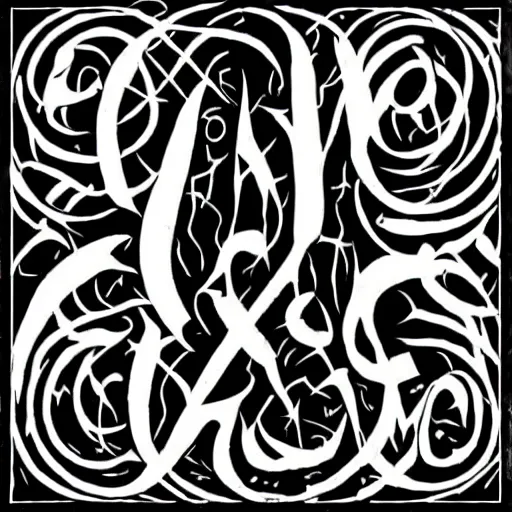Prompt: black metal band font, unreadable, looks like varicose veins, symmetrical