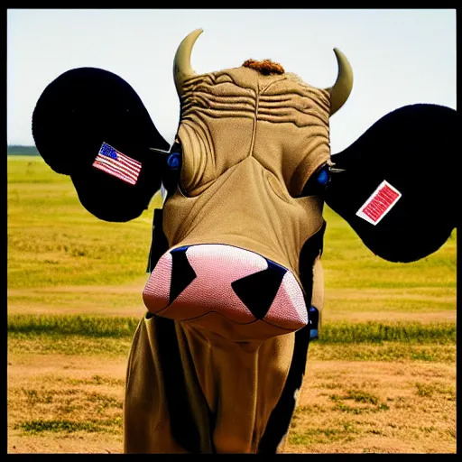 Image similar to a highly detailed ultra realistic photograph of a cow dressed in a fighter jet jumpsuit and mask