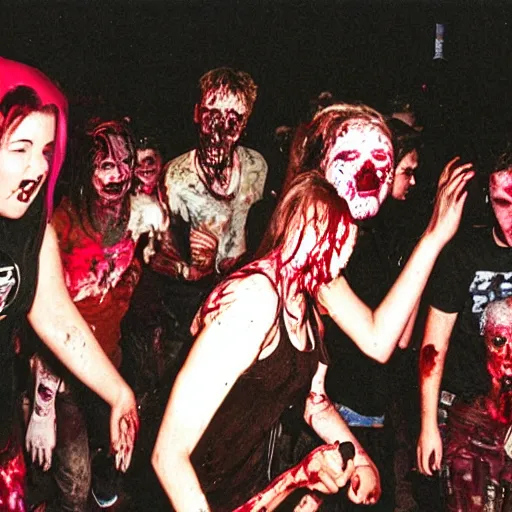 Image similar to zombies at a rave, highly detailed, photo from 1995