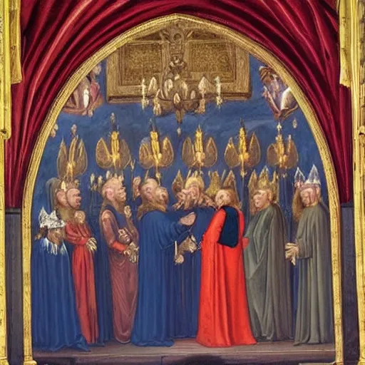 Prompt: crowning of donald trump, epic lighting, medieval painting, amazing details