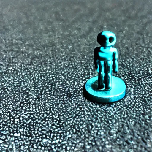 Prompt: tiny microscopic teal green cyan arcturian annunaki liquid metal bismuth andromedan martian telosian alien humanoid 5 5 mm photography footage slightly glowing, ominous