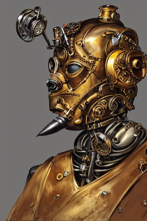 Image similar to steampunk helmet fantasy art mask robot ninja stylized digital illustration sharp focus, elegant intricate digital painting artstation concept art global illumination ray tracing advanced technology chaykin howard and campionpascale and cooke darwyn and davis jack