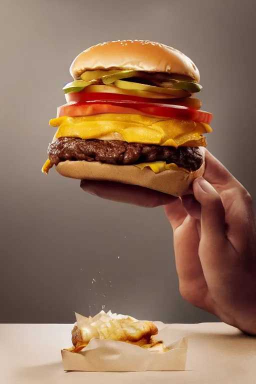 Image similar to mcdonalds hamburger smashed, commercial photography