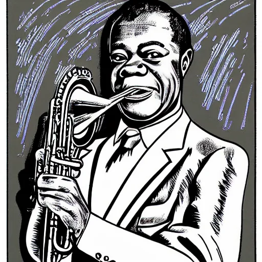 Image similar to “portrait of Louis Armstrong, by Robert crumb, coloured, graphic”