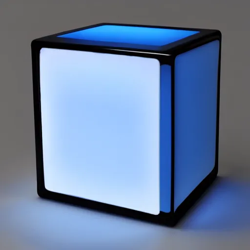 Prompt: single blue cube, studio light, octane render