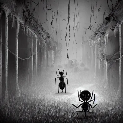 Prompt: ant in creepy scary nightmare atmosphere, realsitic